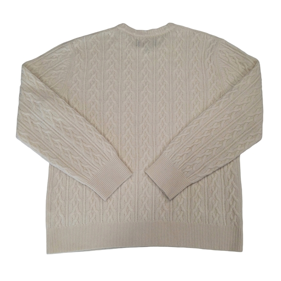 Overland~NWOT~100% Cashmere~Cream Cable Knit~Relaxed Crew Sweater~Size Large - Picture 3 of 7